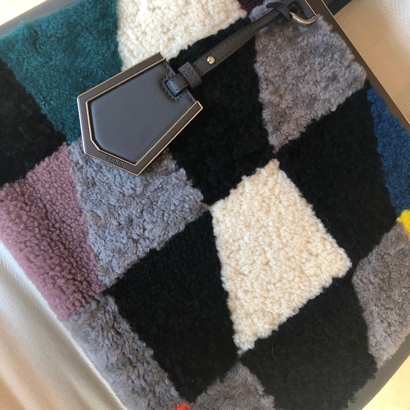 Fendi 2Jours Leather & Multicolor Shearling Tote - Picture 6 of 16